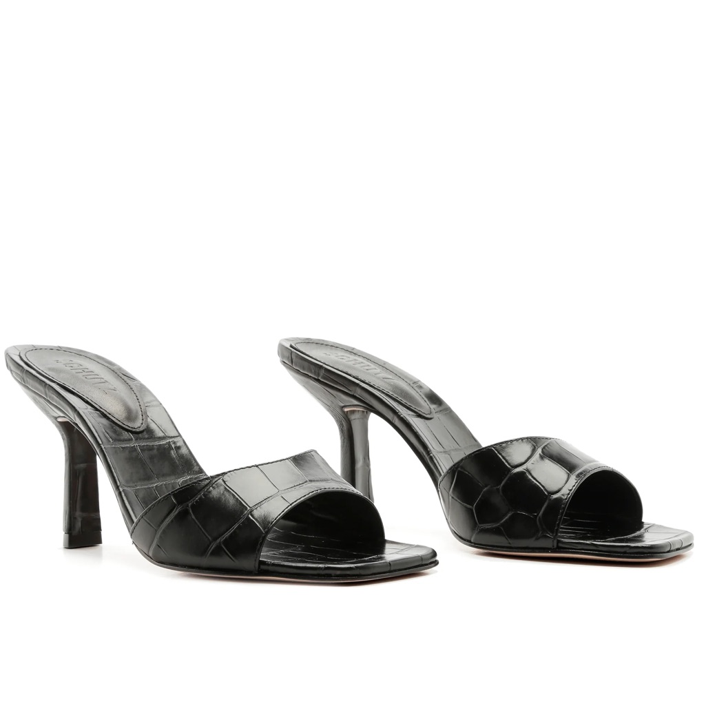 Price Firm - Schutz Posseni Croc-Embossed Leather Mules